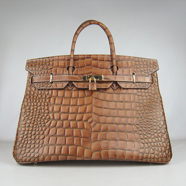 Replica Hermes Birkin 40CM Crocodile Veins Leather Bag Light Coffee 6099 Online - Click Image to Close